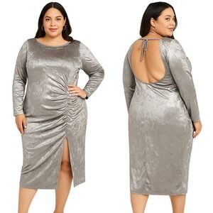 Future Collective Dress 2X Silver Crushed Velvet Open Back Bodycon Glamorous New